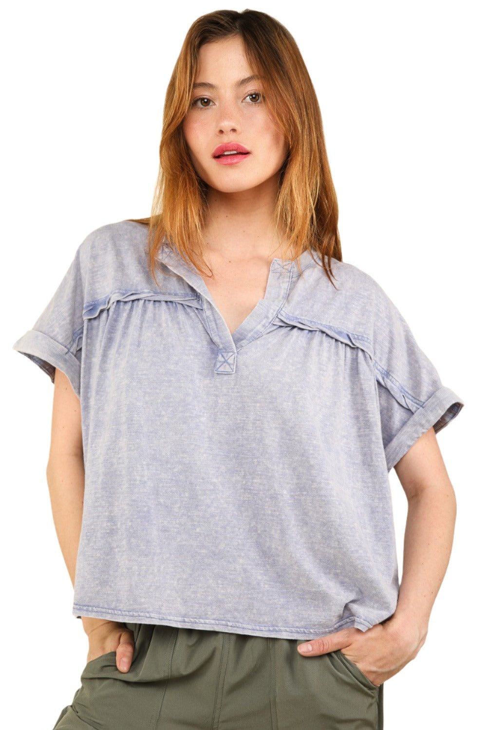 VERY J Nochted Short Sleeve Washed T-Shirt - T - 1 COLOR -