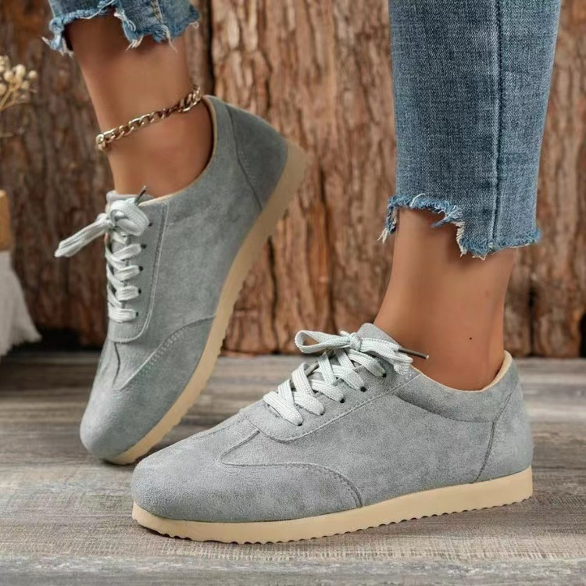 Suede Lace-Up Flat Sneakers - T - 4 COLORS -