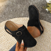 Thumbnail for Suede Round Toe Wedge Sandals - T - 3 COLORS -