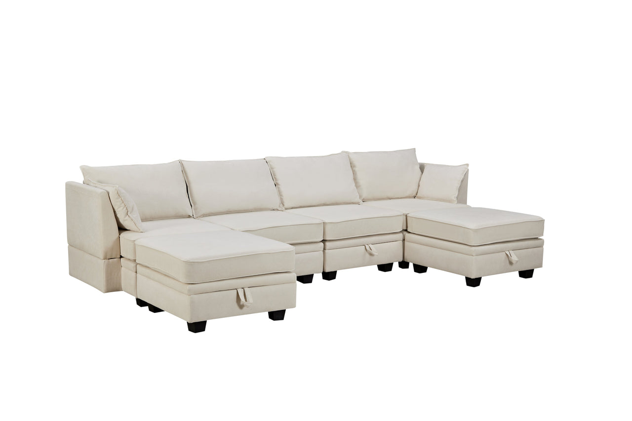 Modern Large U-Shape Modular Sectional Sofa,  Convertible Sofa Bed With Reversible Chaise for Living Room, Storage Seat