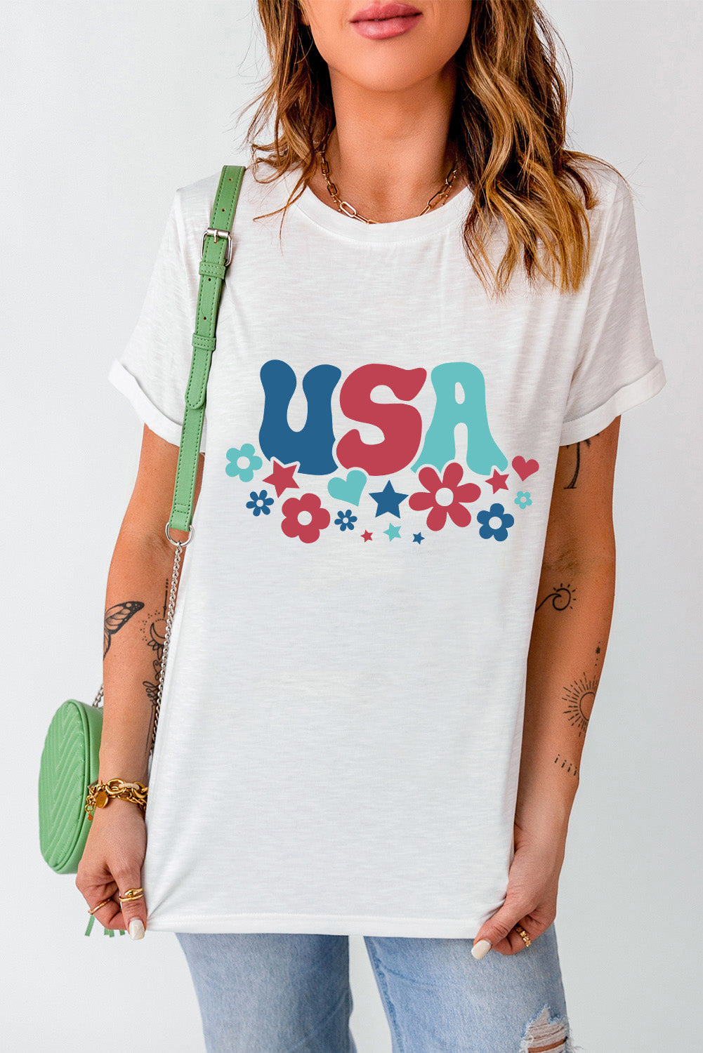 USA Round Neck Short Sleeve T-Shirt - T - 1 COLOR -