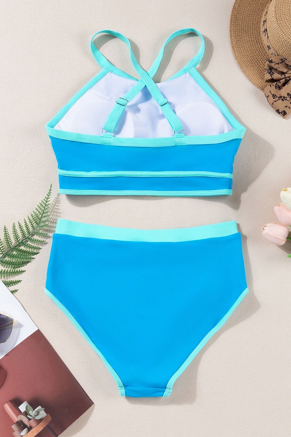 Crisscross Round Neck Two-Piece Swim set  - T - 1 COLOR -