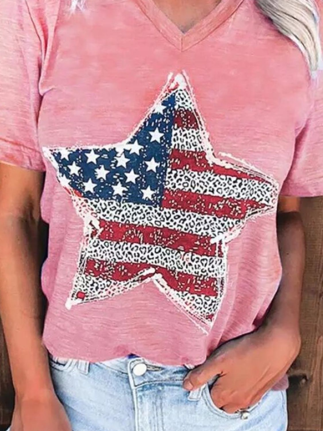 US Flag Graphic V-Neck Short Sleeve T-Shirt - T - 1 COLOR -