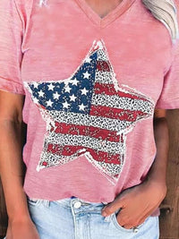 Thumbnail for US Flag Graphic V-Neck Short Sleeve T-Shirt - T - 1 COLOR -