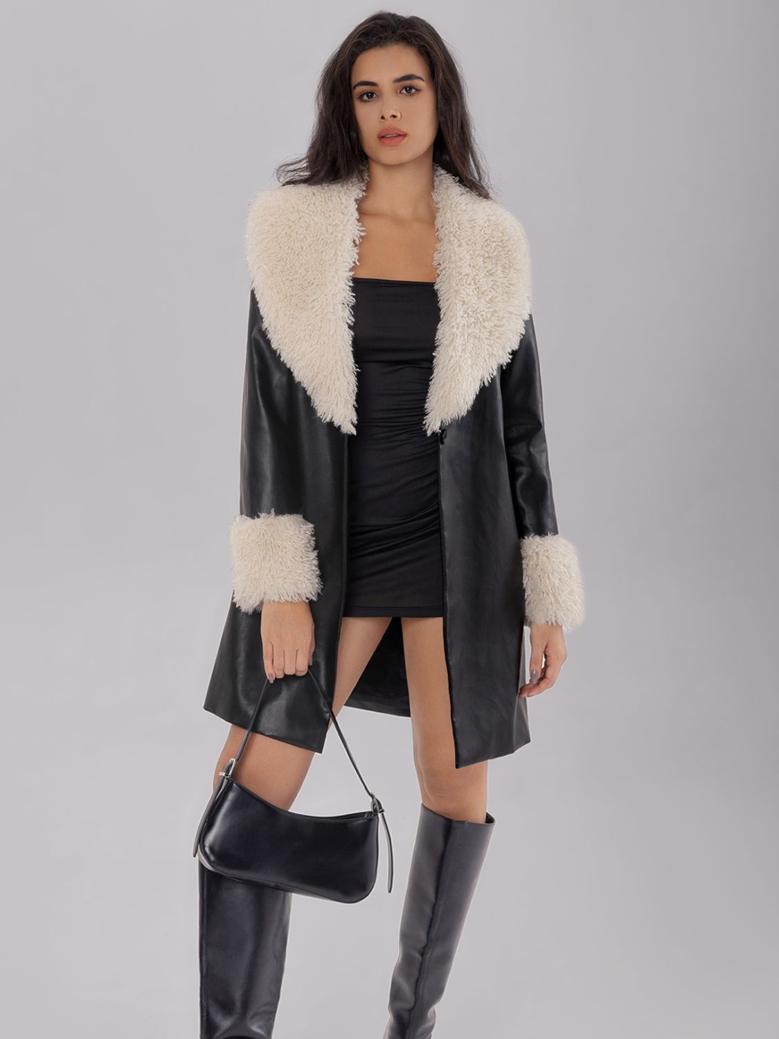 Fuzzy Long Sleeve Longline Coat - T - 1 COLOR -