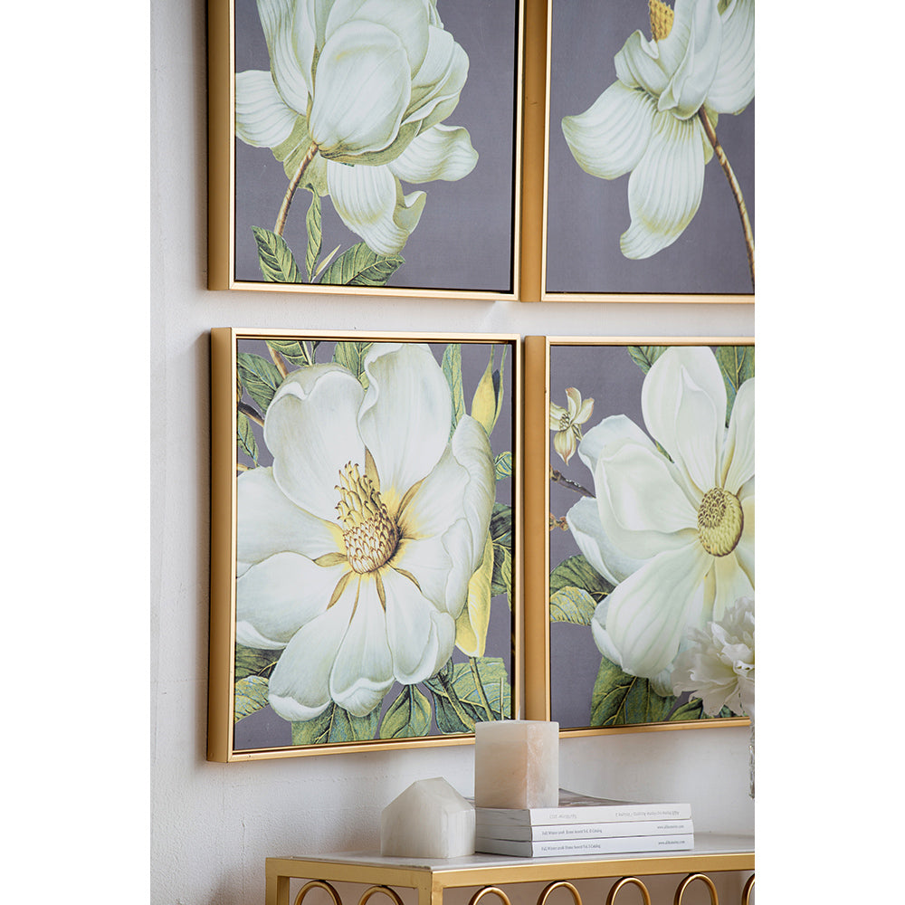 Set of 4 White and Gold Botanical Wall Art Prints, Home Decor for Living Room Dining Room Bedroom Hallway, 20” X 20”