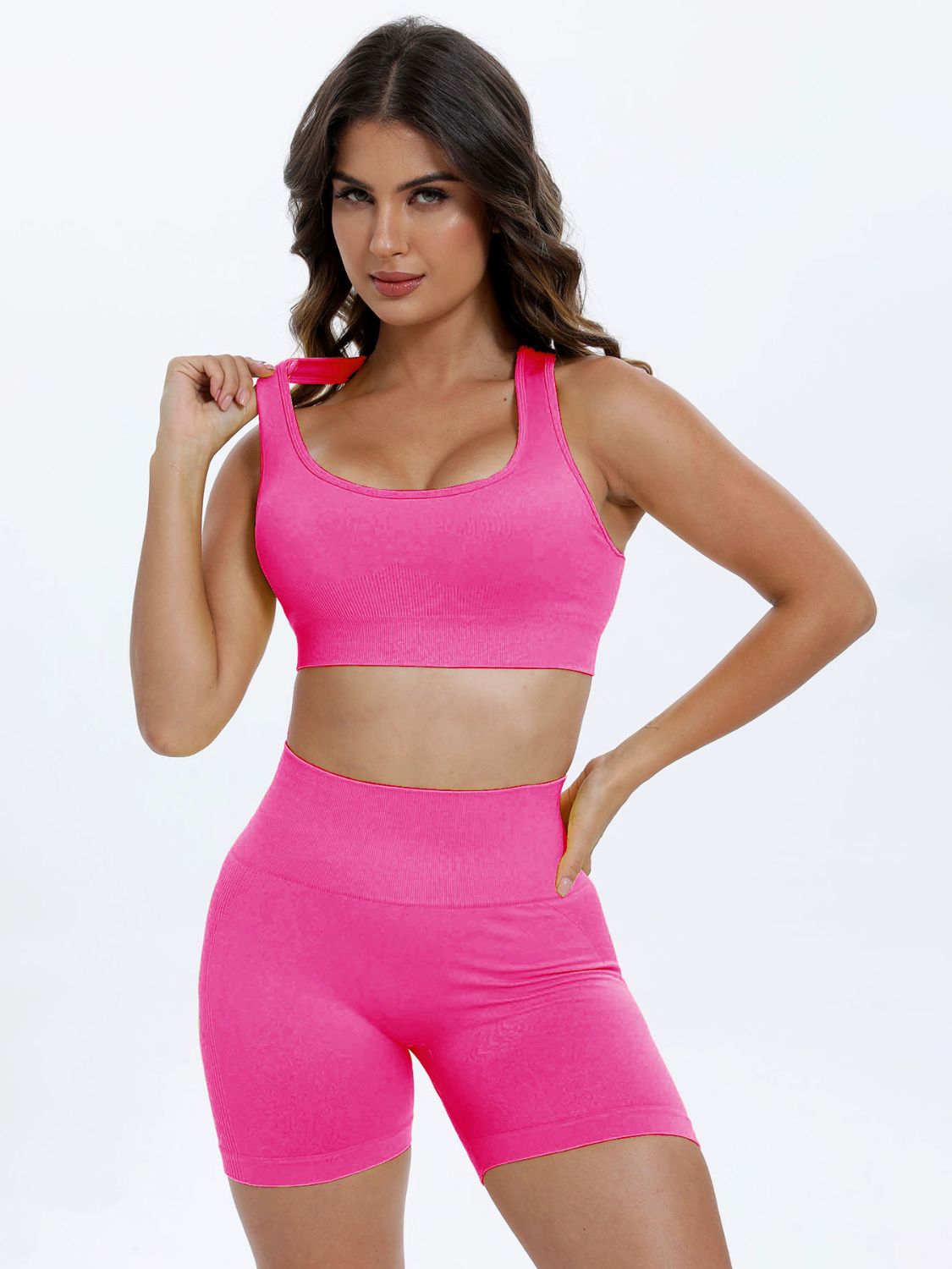 Scoop Neck Wide Strap Top and Shorts Active Set - 2 PCS. - T - 5 COLORS -