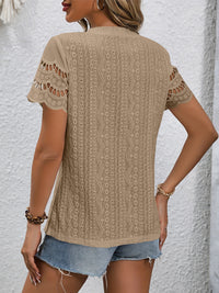 Thumbnail for Full Size Eyelet Round Neck Short Sleeve Top - T - 11 COLORS -