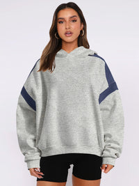 Thumbnail for Contrast Dropped Shoulder Long Sleeve Hoodie - T - 6 COLORS -