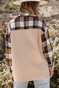 Thumbnail for Pocketed Plaid Collared Neck Dropped Shoulder Shacket - T - 1 COLOR -