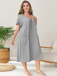 Thumbnail for Plus Size Round Neck Short Sleeve Lounge Dress - 1XL THRU 5XL ONLY - T - 3 COLORS -