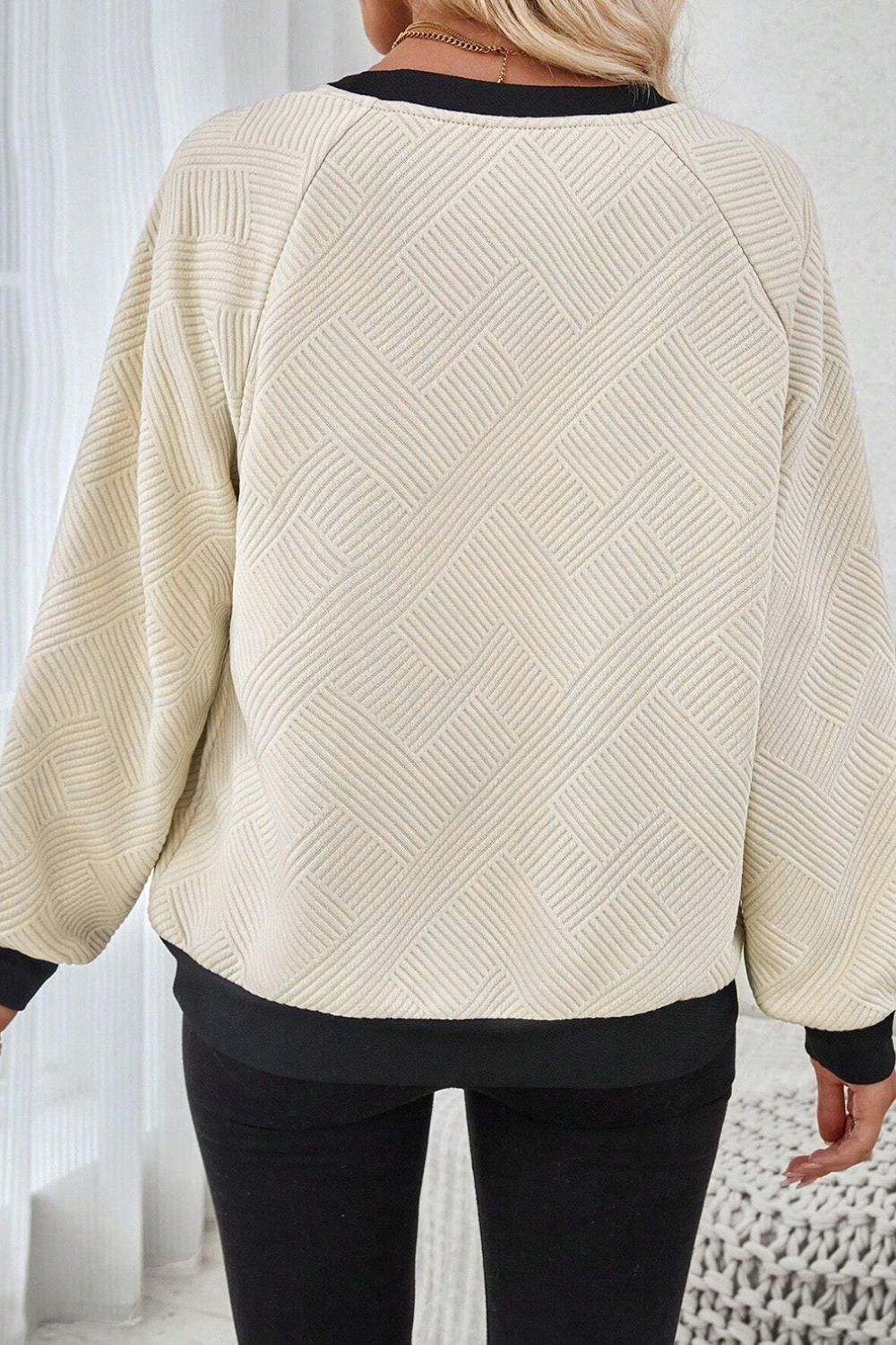 Texture Contrast Long Sleeve Sweatshirt - T - 1 COLOR -