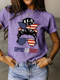 Thumbnail for Support Our Troops Full Size Graphic Round Neck Short Sleeve T-Shirt - T - 9 COLORS -