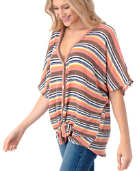 Thumbnail for Women's Short Sleeve Loose Fit Dolman Tunic Front Knot Top Casual Shirt - 1 COLOR -