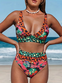 Thumbnail for Leopard Plunge Wide Strap Two-Piece Swim Set - T - 1 COLOR -