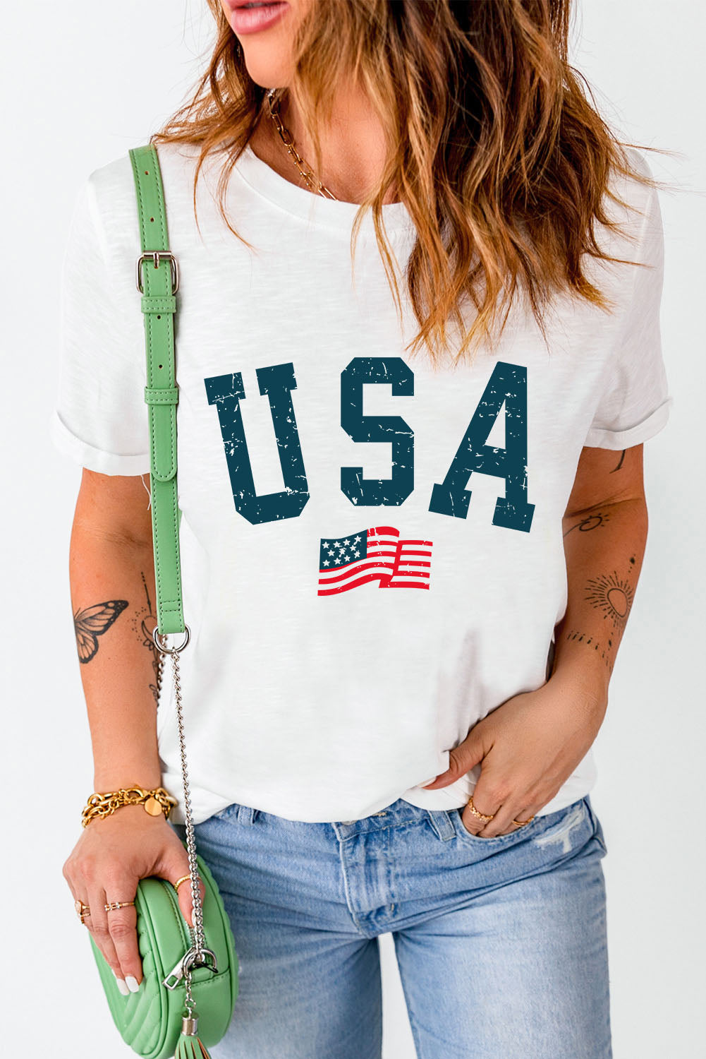 USA Round Neck Short Sleeve T-Shirt - T - 1 COLOR -