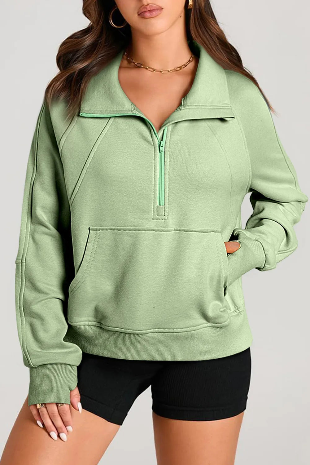 Half Zip Long Sleeve Sweatshirt - T - 1 COLOR -