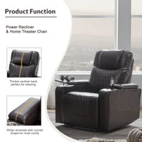 Thumbnail for Power Motion Recliner With USB Charging Port and Hidden Arm Storage 2 Convenient Cup Holders Design and 360° Swivel Tray