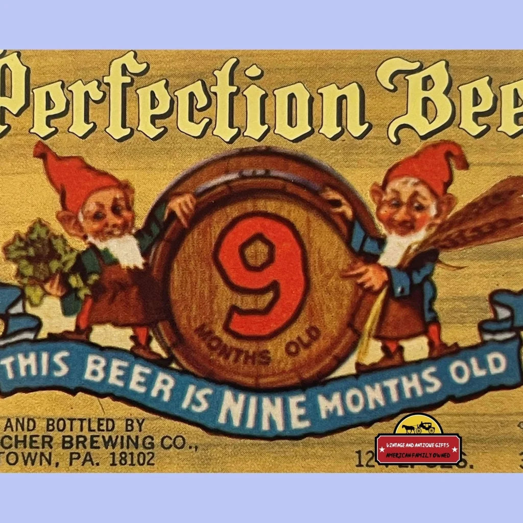 Vintage 1960s Perfection Beer Label Allentown, Pa - Love the Gnomes!