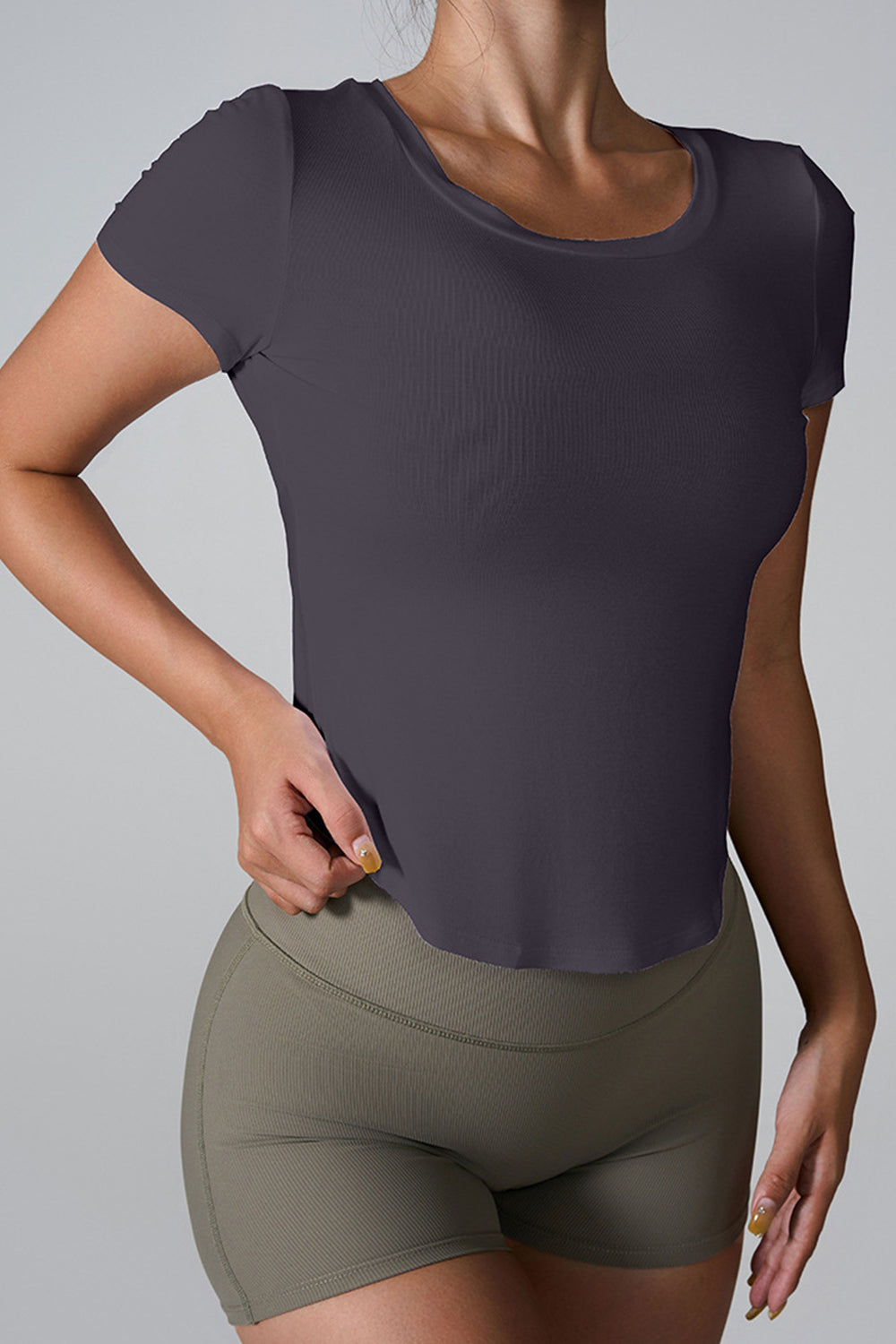 Cutout Round Neck Short Sleeve Active T-Shirt - T - 5 COLORS -