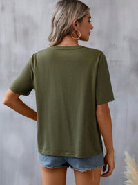 Thumbnail for Embroidered Notched Short Sleeve T-Shirt - T - 5 COLORS -