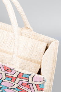 Thumbnail for Flower Straw Weave Tote Bag - T - 2 COLORS -