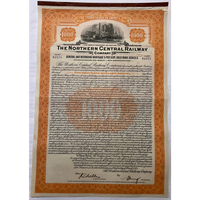 Thumbnail for Antique 1924 Northern Central Railway Company Gold Bond Certificate