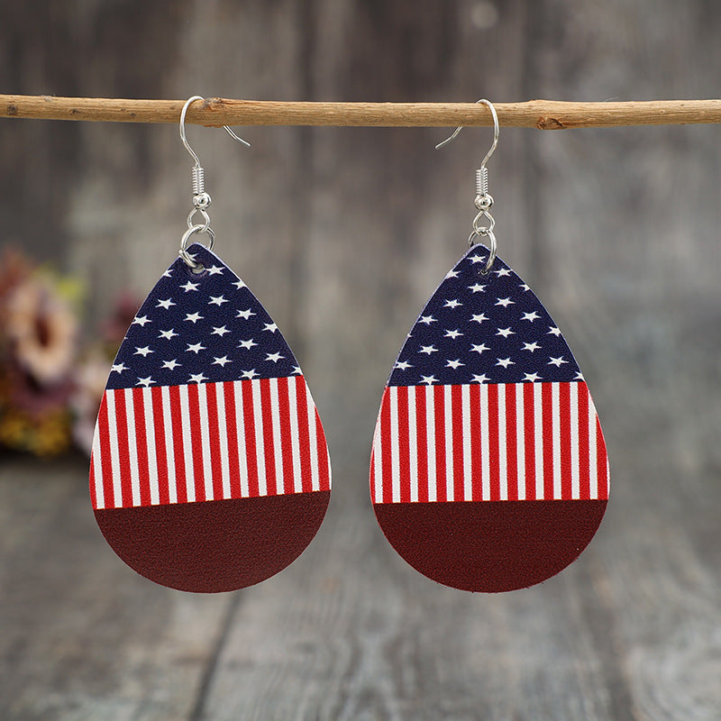 Stars and Stripes PU Leather Teardrop Earrings - T -