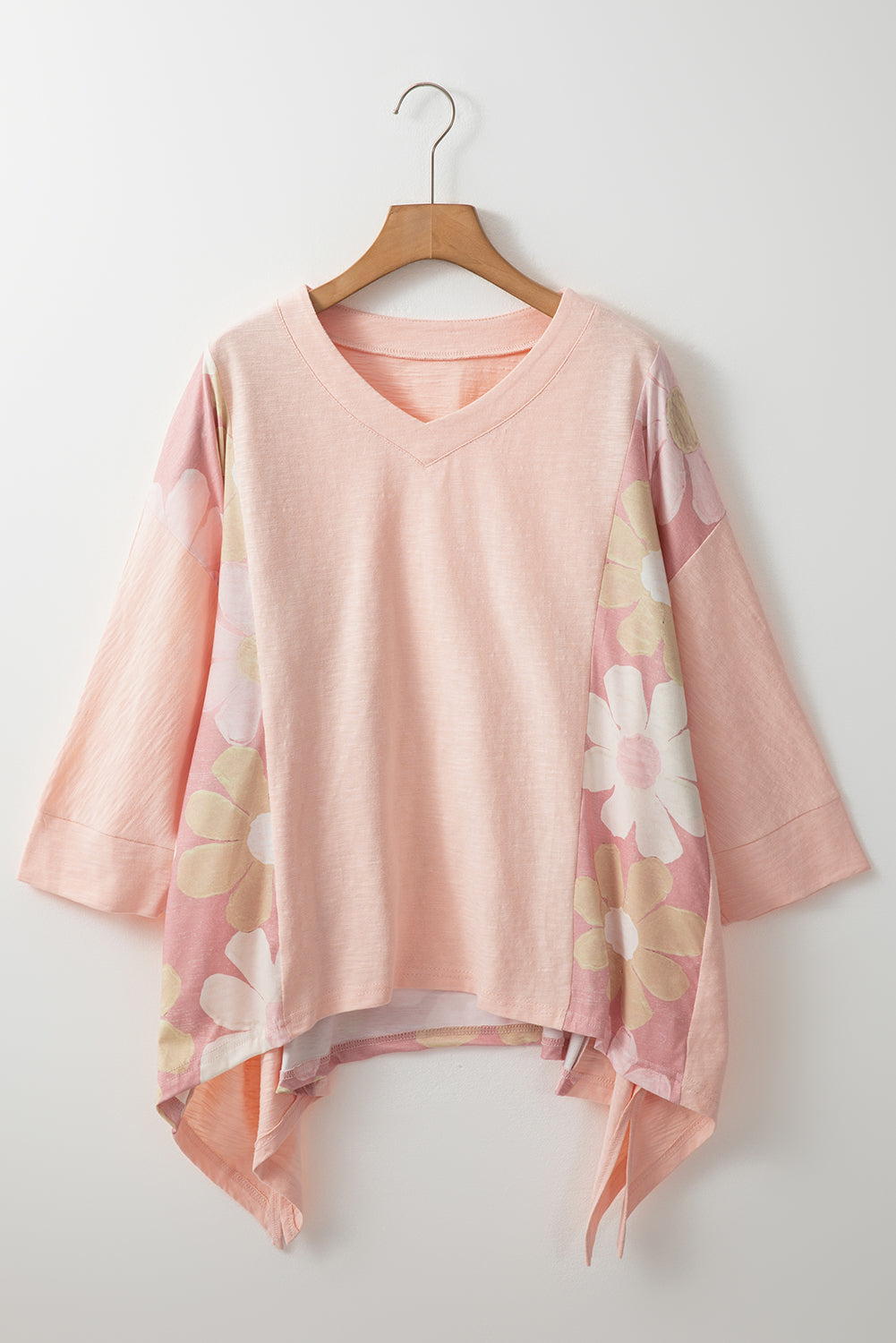 Slit Floral V-Neck Three-Quarter Sleeve Blouse - T - 2 COLORS -