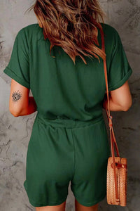 Thumbnail for Full Size Drawstring V-Neck Short Sleeve Romper - T - 7 COLORS -