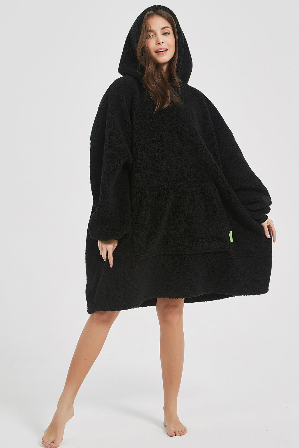 Lantern Sleeve Oversized Hooded Fuzzy Lounge Dress - 1 LARGE OVERSIZE - T - 2 COLORS -