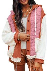 Thumbnail for Drawstring Texture Button Up Long Sleeve Hooded Jacket - M,L,XL ONLY - T - 1 COLOR -