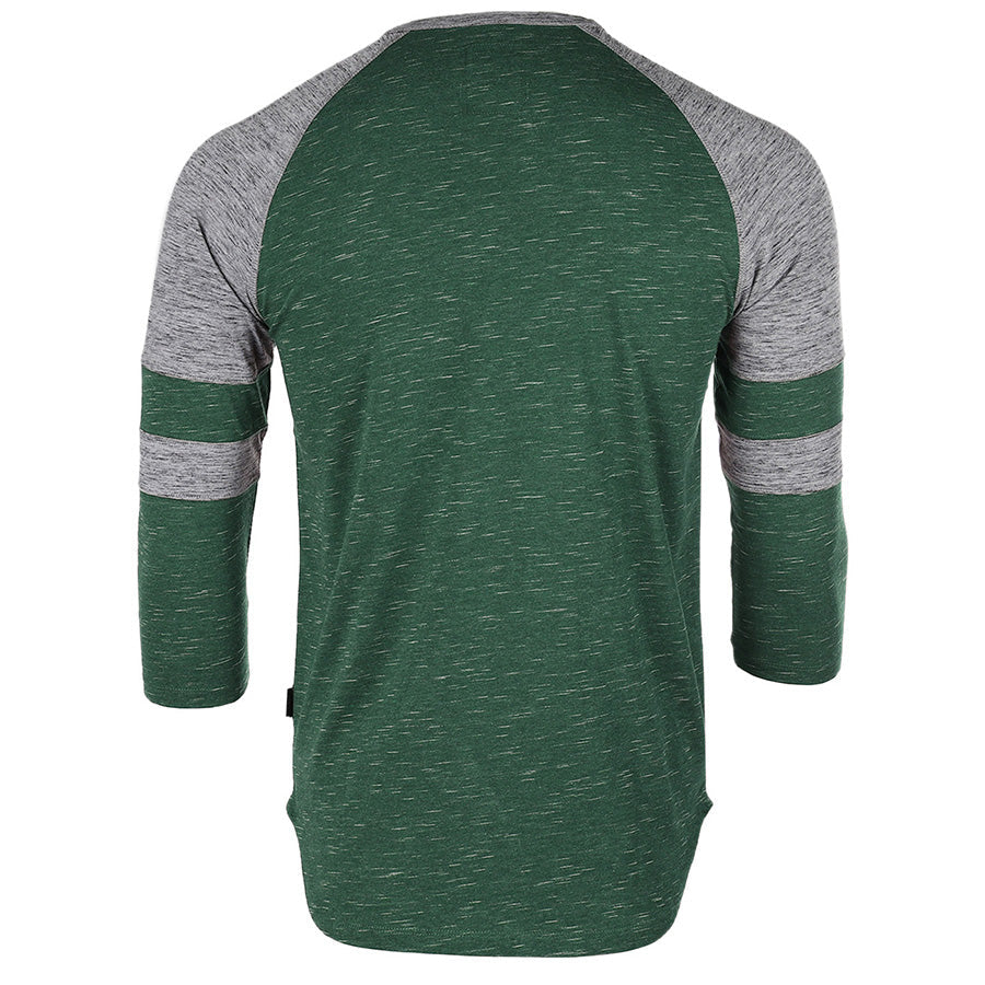 Men's 3/4 Sleeve GREEN Baseball Football College Raglan Henley Athletic T-Shirt - 2 COLOR COMBOS -