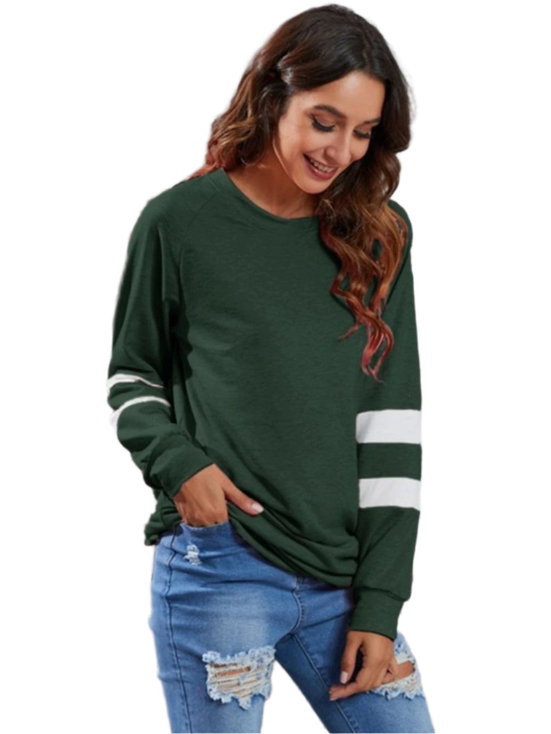 Full Size Striped Round Neck Long Sleeve T-Shirt - T - 1 COLOR -