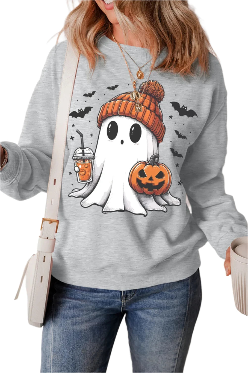 Ghost Round Neck Long Sleeve Sweatshirt - T - 1 COLOR -