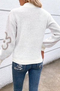 Thumbnail for Flower Half Zip Dropped Shoulder Sweater - T - 2 COLORS -