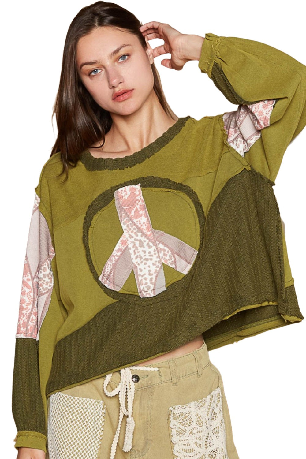 POL Long Sleeve Cut Sew Peace Emblem Top - T - 1 COLOR -