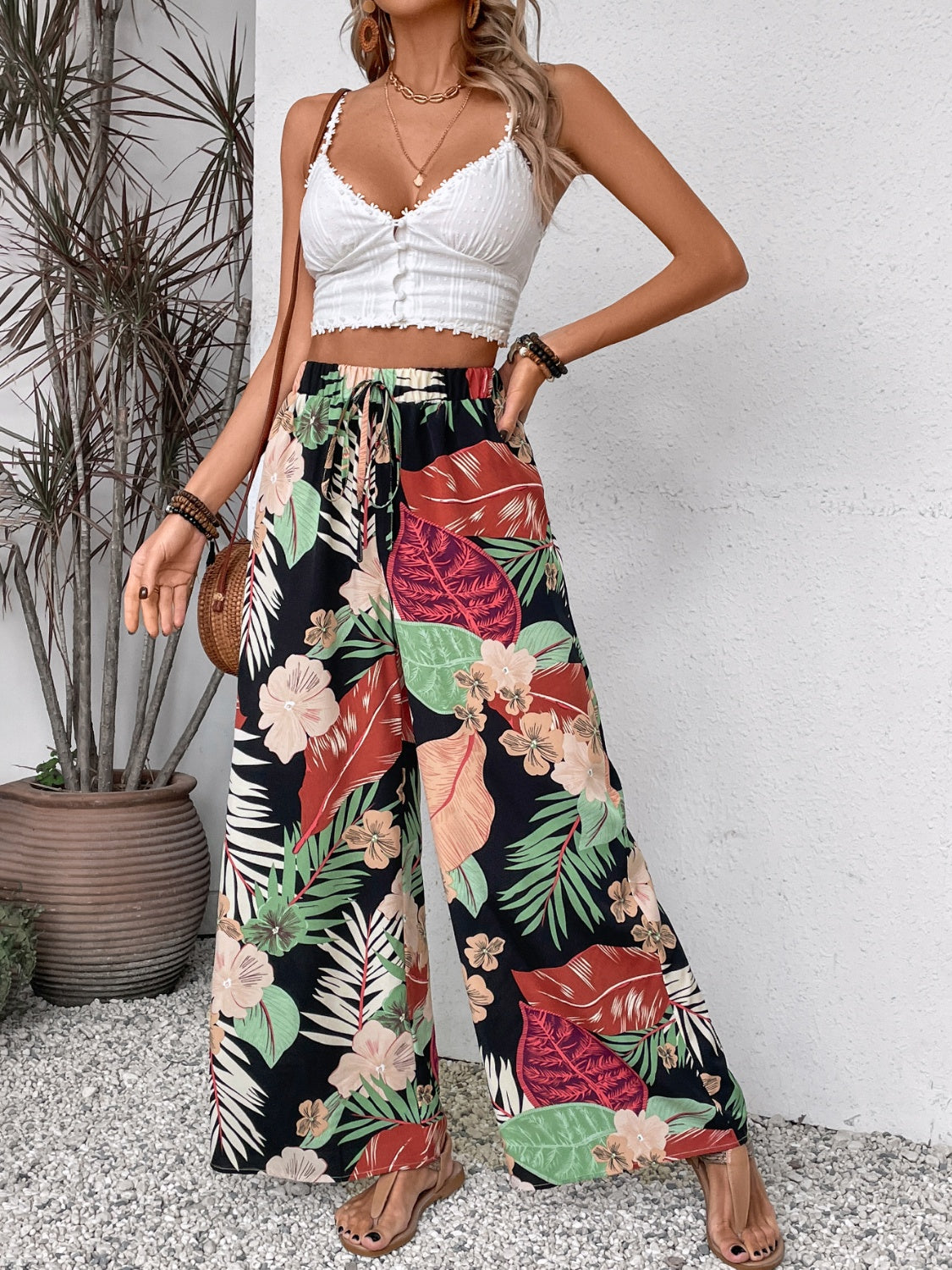 Printed Wide Leg Pants - Beach or Everyday - T - 1 COLOR -