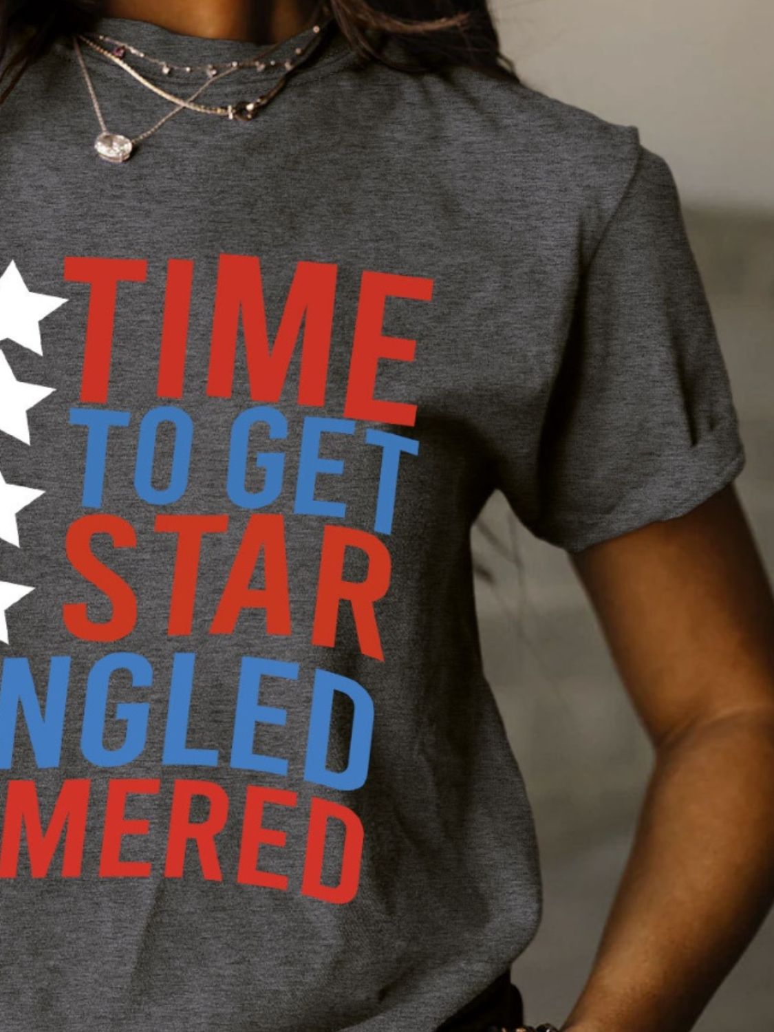 Full Size - 'Time to get Star Spangle Hammered' Letter Graphic Round Neck Short Sleeve T-Shirt - T - 12 COLORS -