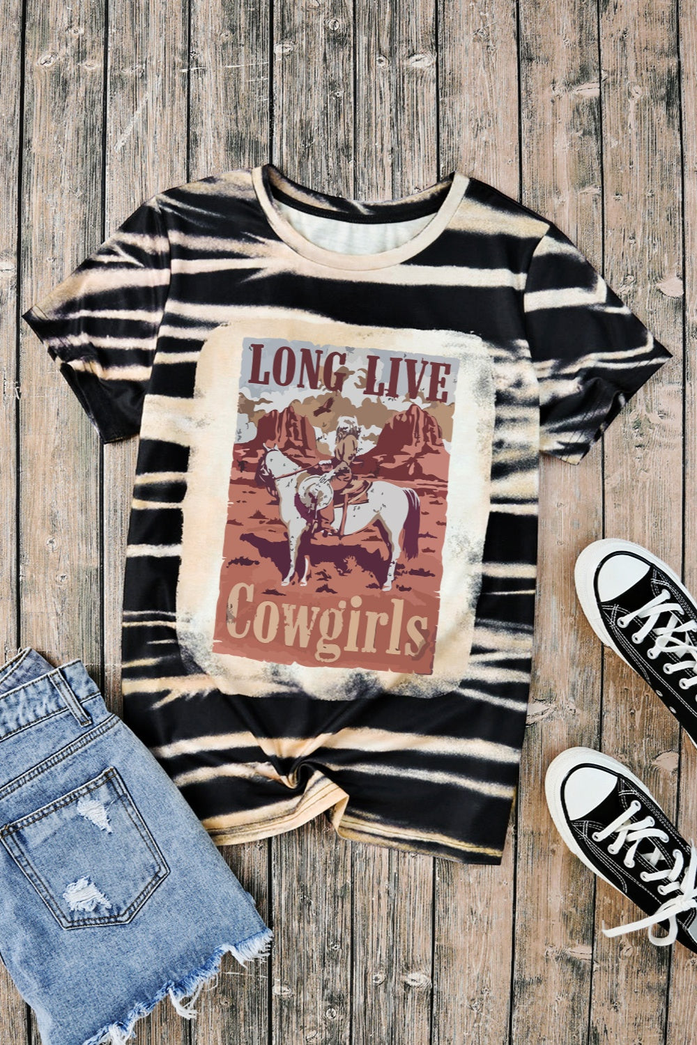 LONG LIVE COWGIRLS - Graphic Round Neck Short Sleeve T-Shirt - T - 1 COLOR -