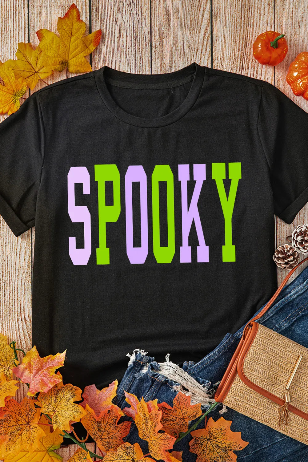 SPOOKY Round Neck Short Sleeve T-Shirt - T - 1 COLOR -