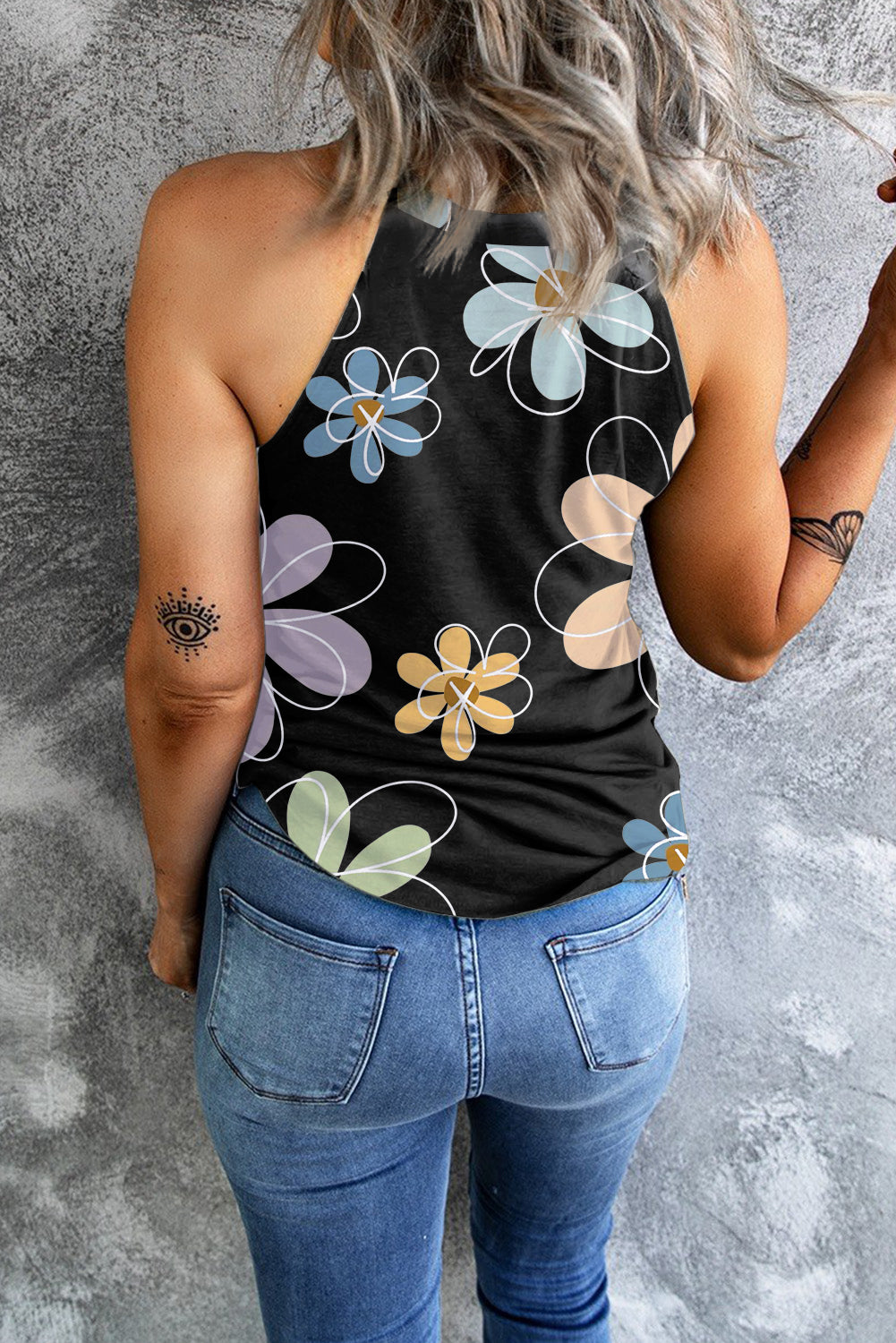 Printed Round Neck Tank - T - 1 COLOR -