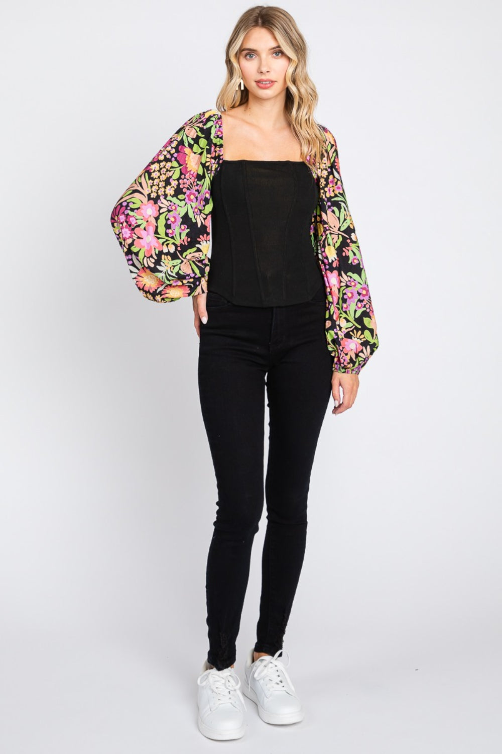 ODDI Full Size Floral Balloon Sleeve Blouse - T - 1 COLOR -