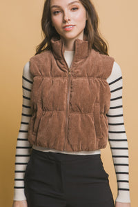 Thumbnail for Love Tree Corduroy Zip Up Puffer Vest with Pockets - T - 1 COLOR -