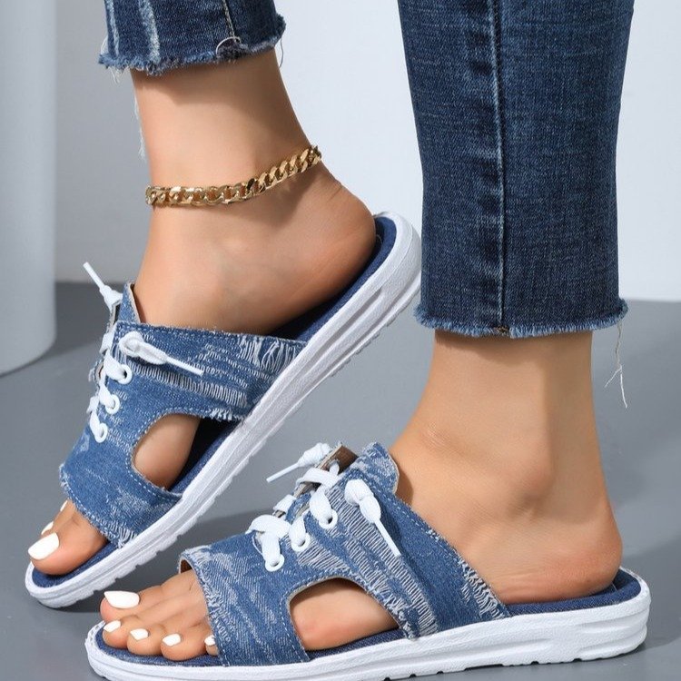 Open Toe Lace Up Sandals - T - 1 COLOR -