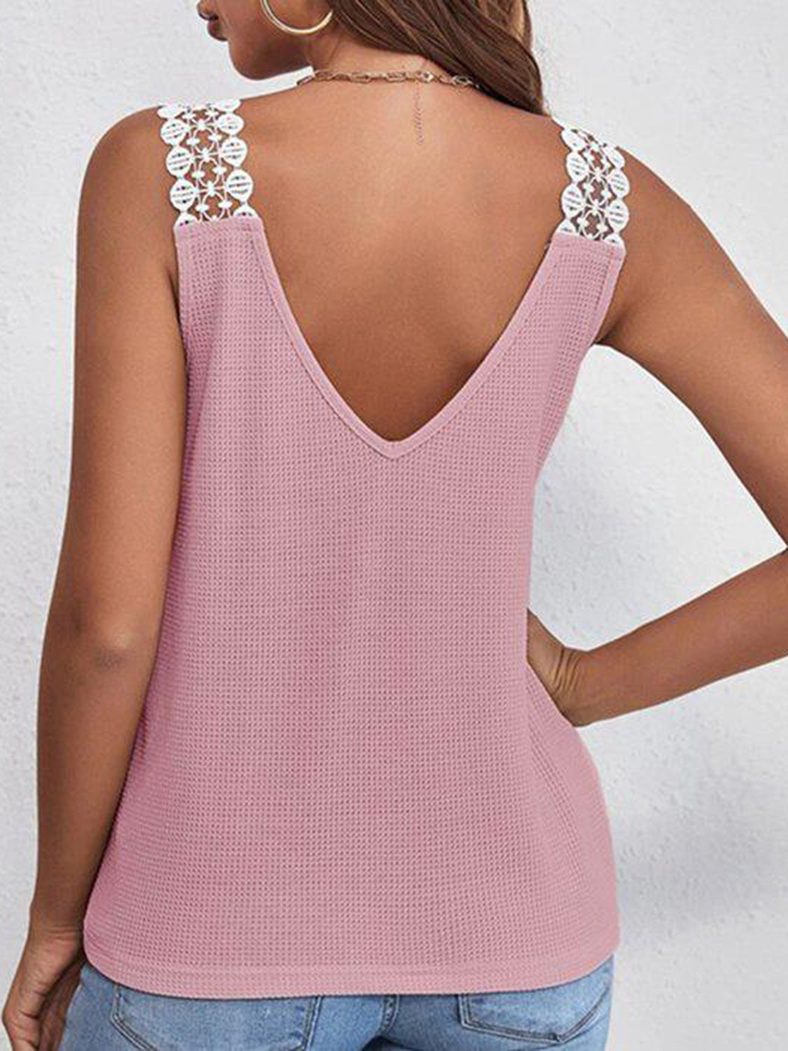 Full Size Lace Detail V-Neck Tank - T - 5 COLORS -