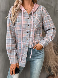 Thumbnail for Plaid Long Sleeve Lightweight Hooded Jacket - T - 5 COLORS -