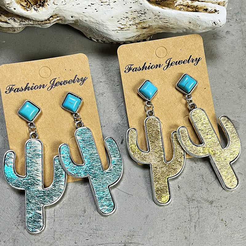 Turquoise Cactus Earrings - T - 2 COLORS -