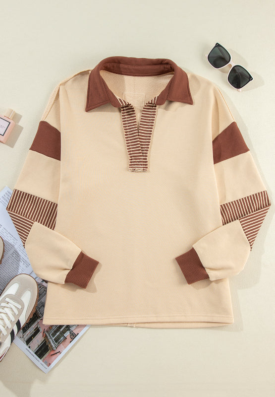 Color Block Johnny Collar Long Sleeve Sweatshirt - T - 2 COLORS -