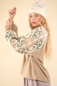 Thumbnail for VERY J Printed Long Sleeve Round Neck Knit Top - T - 1 COLOR -